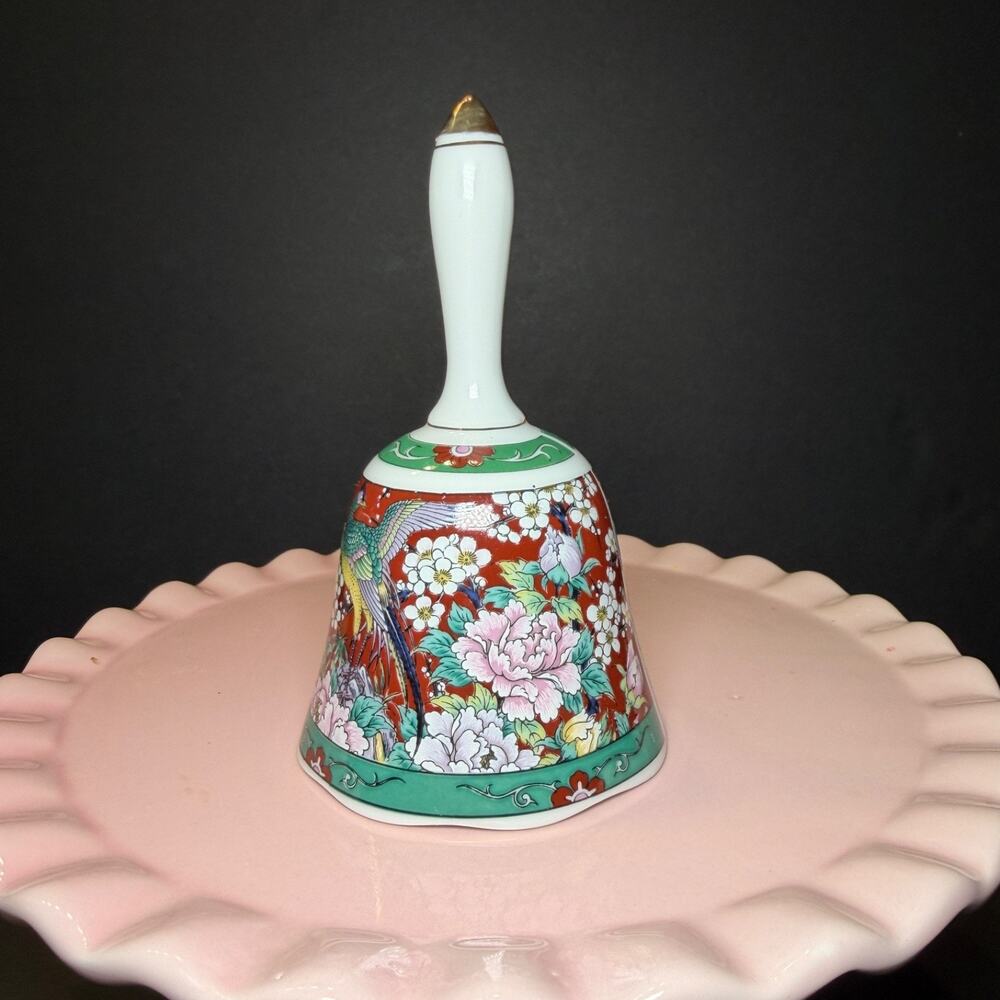 Vintage The Orient Inc Japan Porcelain Bell Phoenix Floral Hand Decorated 5"